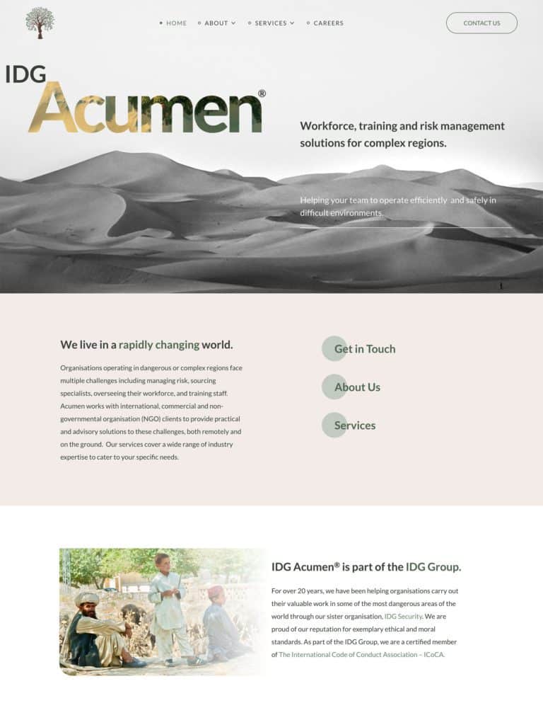 IDG Acumen's website design screenshot showcasing the CONCAT Tech team's web design and website development